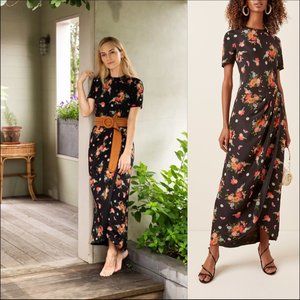 New Rebecca de Ravenel wrap-effect floral print silk column maxi dress